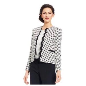 Tahari ASL Black And White Polka Dot Scalloped-Trim Open Blazer Women Size 12